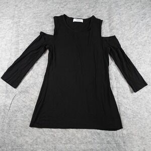 Bailey 44 Top Womens Small Black Tunic Crew Neck Cold Shoulder Long Sleeve‎